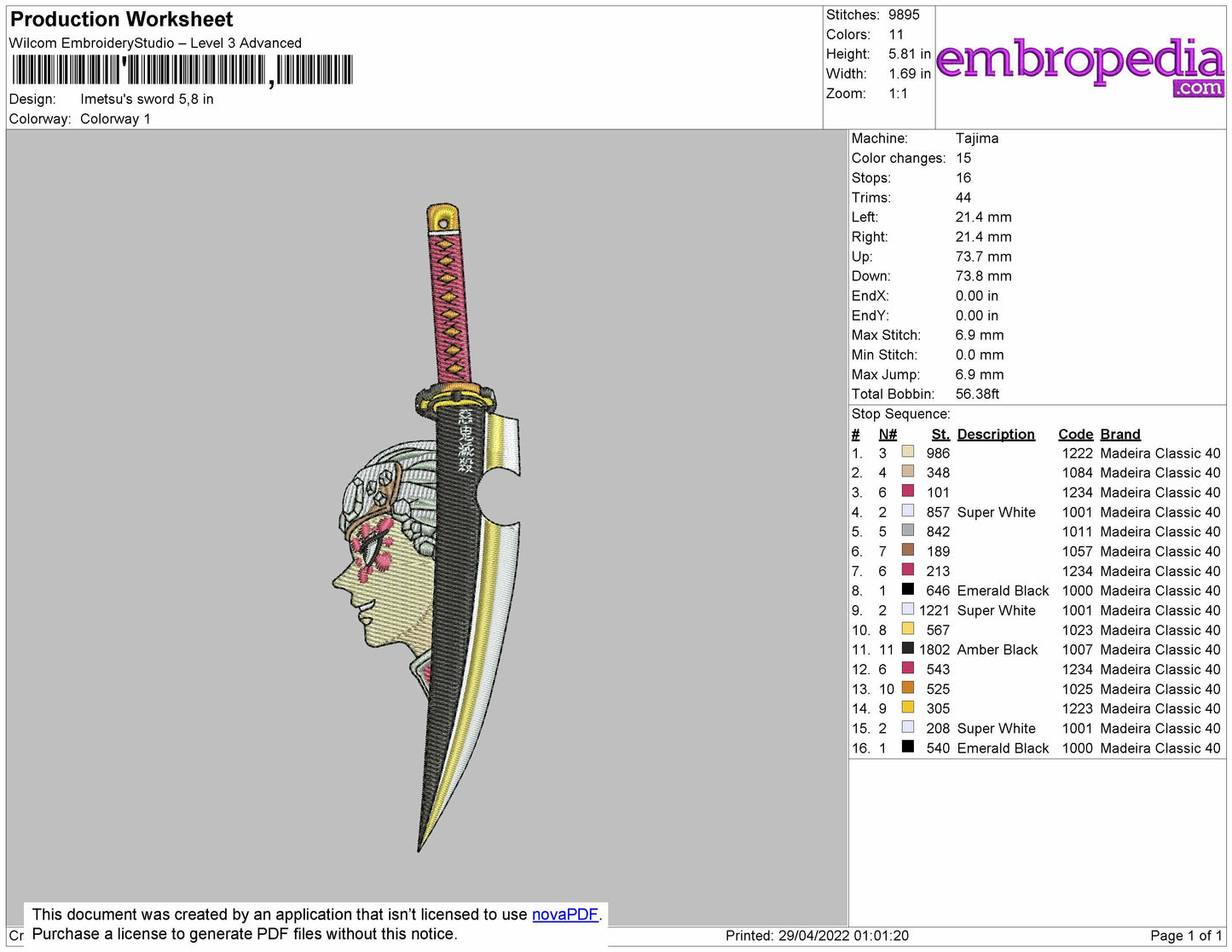 Imetsu's Sword Embroidery File 4 size