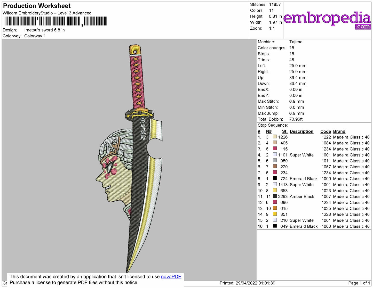 Imetsu's Sword Embroidery File 4 size