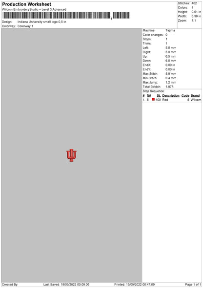 Indiana Univ Small Logo Embroidery File 5 sizes