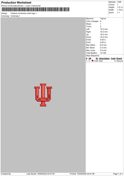 Indiana Univ Small Logo Embroidery File 5 sizes