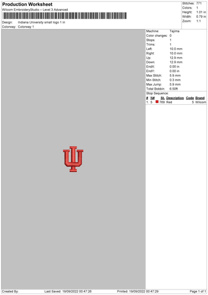 Indiana Univ Small Logo Embroidery File 5 sizes