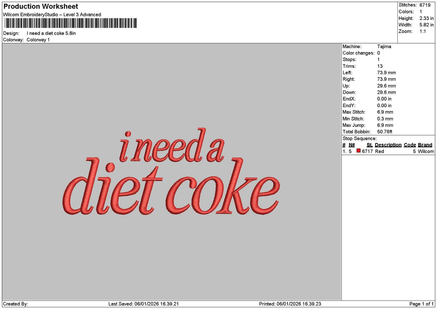 Coketext 0601 Embroidery File 6 sizes