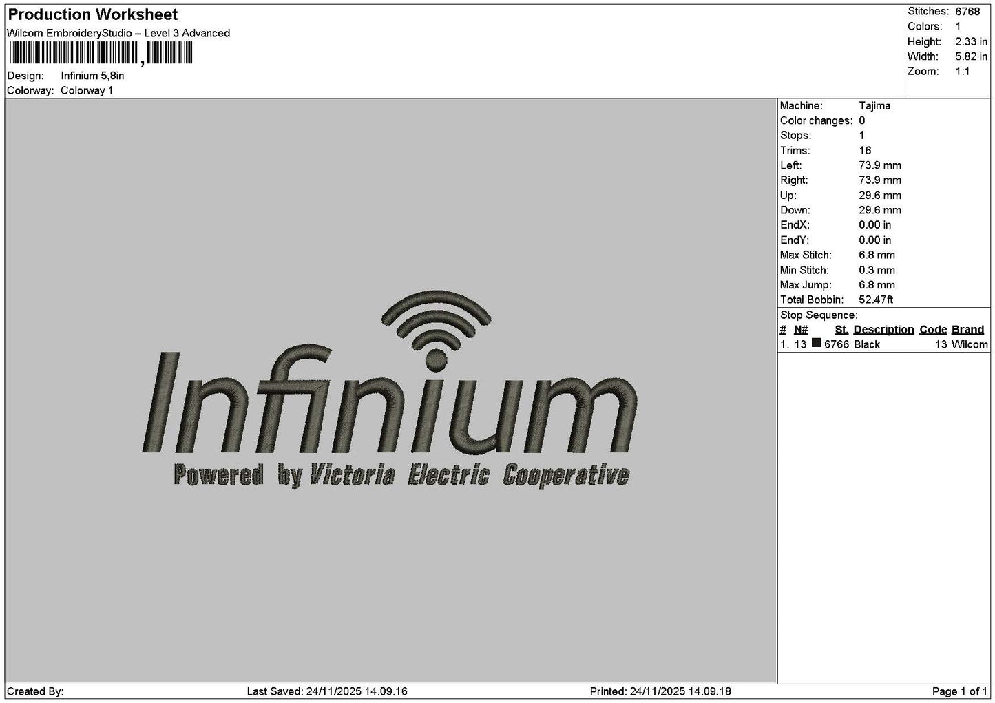 Infiniumtext Embroidery File 6 sizes