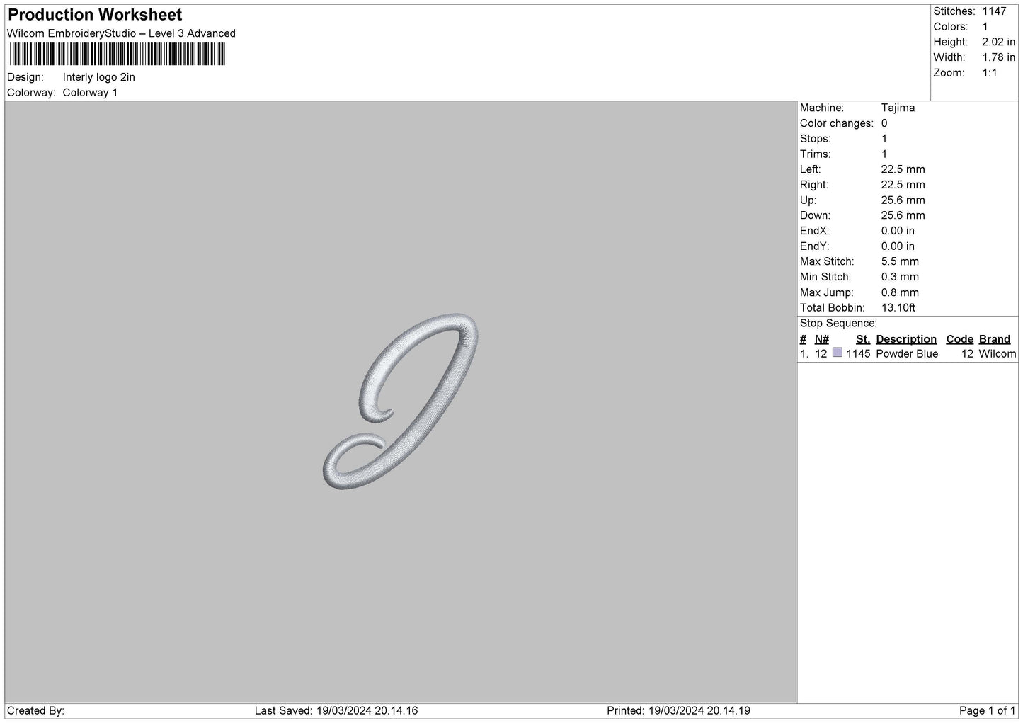 I Logo 1903 Embroidery File 6 sizes