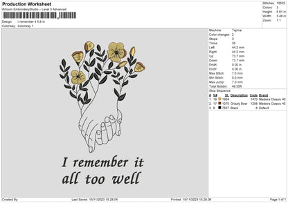 Remember Text 02 Embroidery File 6 sizes