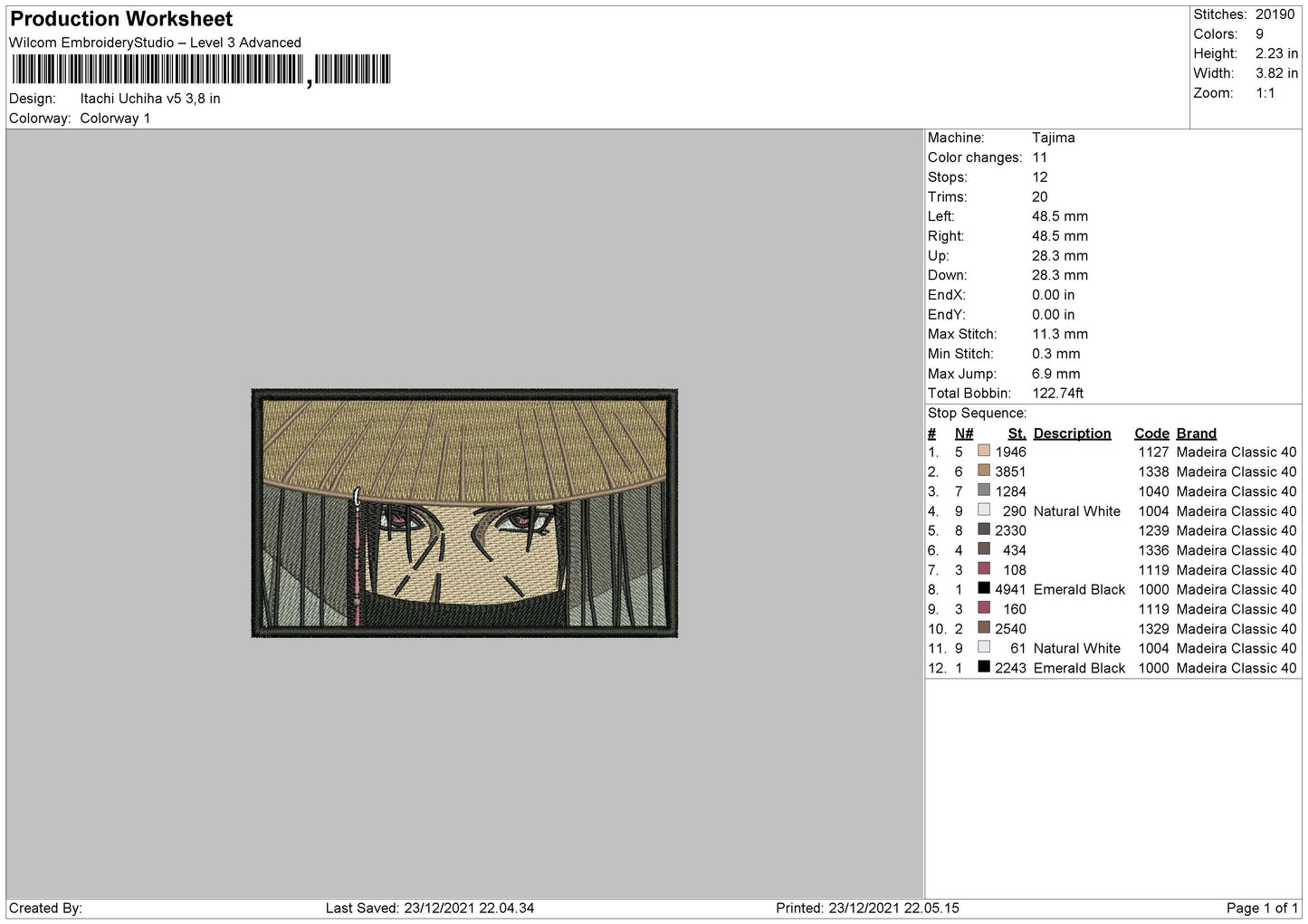 Itachi Uchiha V5 Embroidery File 4 size