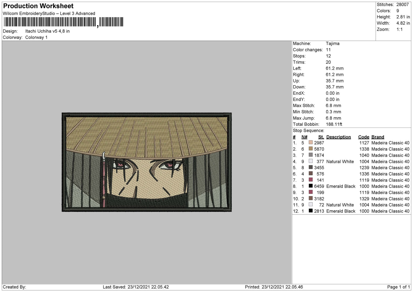 Itachi Uchiha V5 Embroidery File 4 size