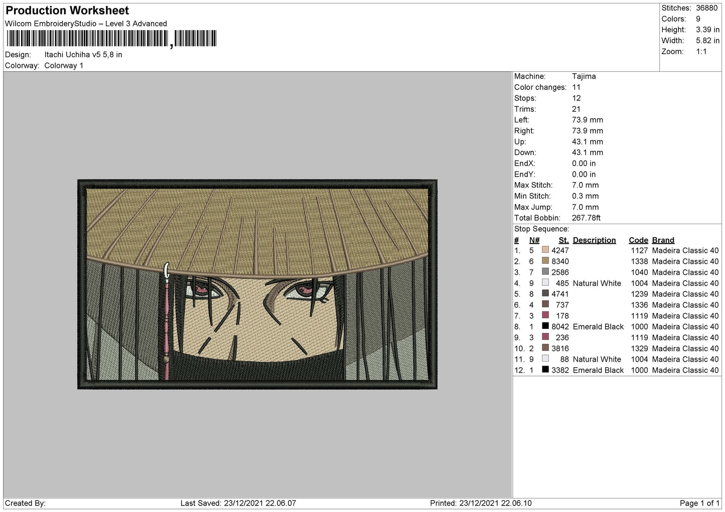 Itachi Uchiha V5 Embroidery File 4 size