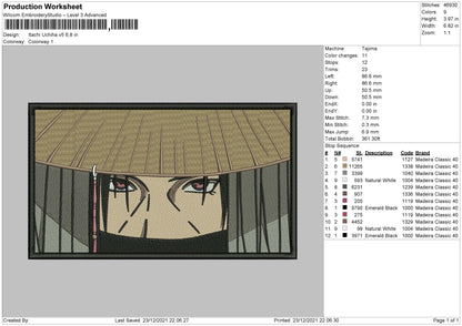 Itachi Uchiha V5 Embroidery File 4 size