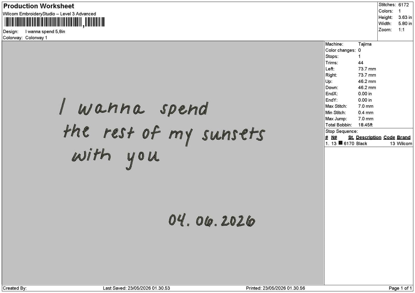 Spend Text Embroidery File 6 sizes