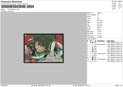 Izuku Midoriya Embroidery File 4 size