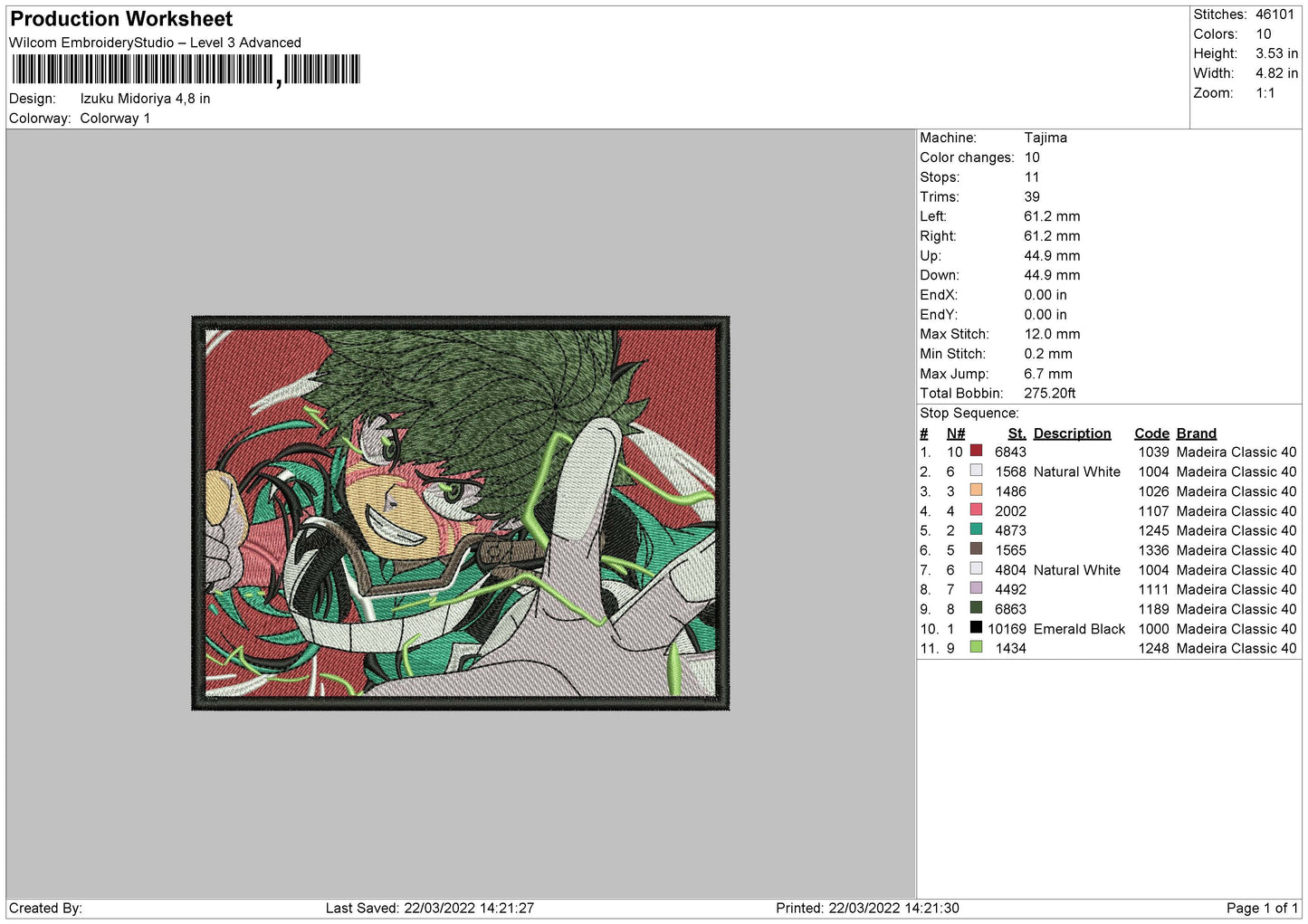 Izuku Midoriya Embroidery File 4 size