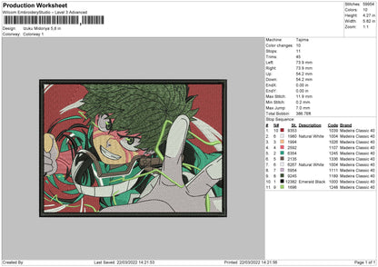 Izuku Midoriya Embroidery File 4 size