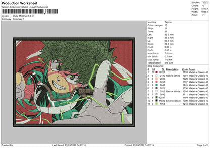 Izuku Midoriya Embroidery File 4 size