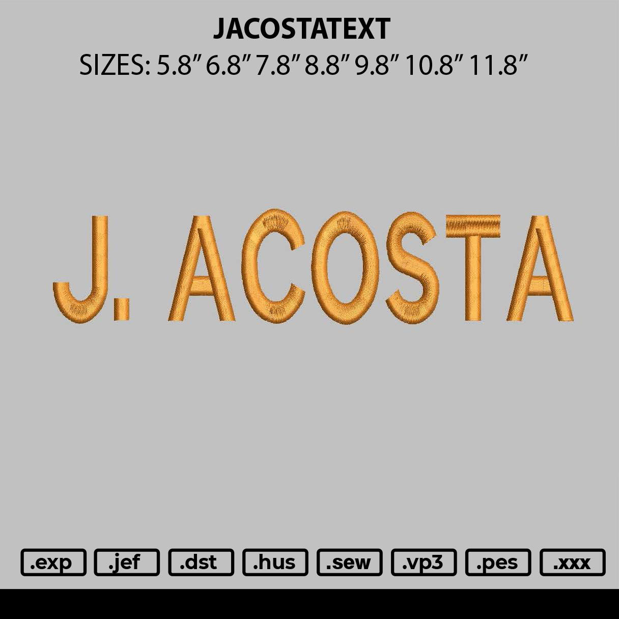 Jacostatext Embroidery File 6 sizes