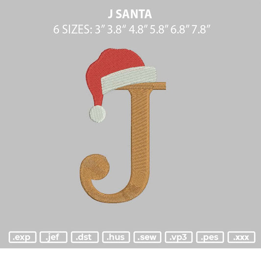 J Santa Embroidery File 6 sizes