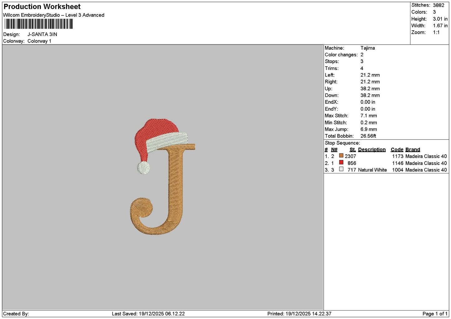 J Santa Embroidery File 6 sizes