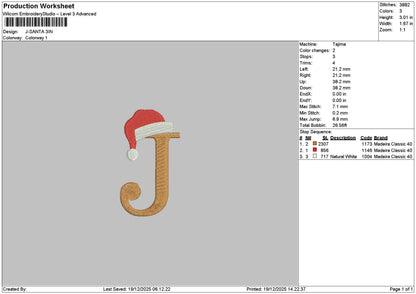 J Santa Embroidery File 6 sizes