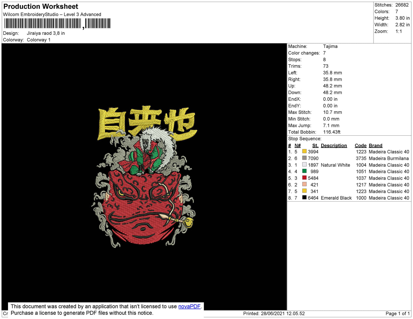 Jiraya Road Embroidery File 4 size