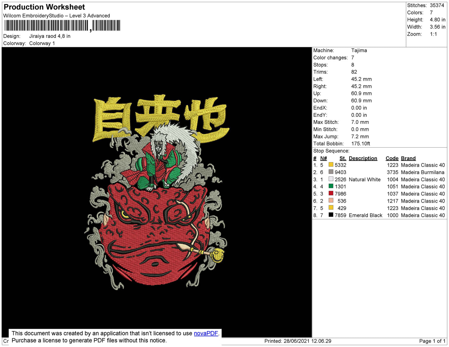 Jiraya Road Embroidery File 4 size