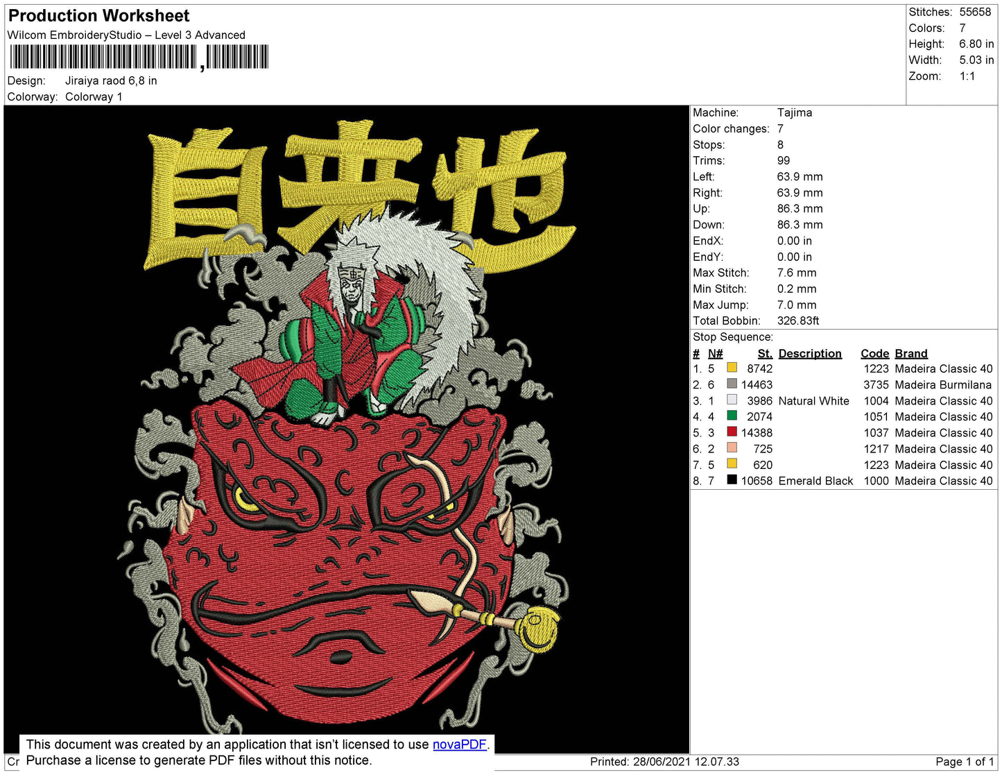 Jiraya Road Embroidery File 4 size