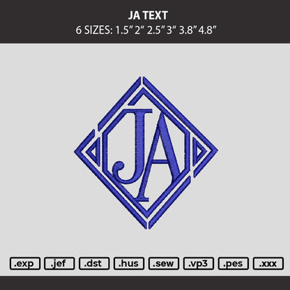 Ja Text Embroidery Machine Design File 6 sizes