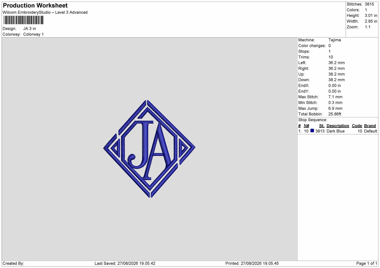Ja Text Embroidery Machine Design File 6 sizes