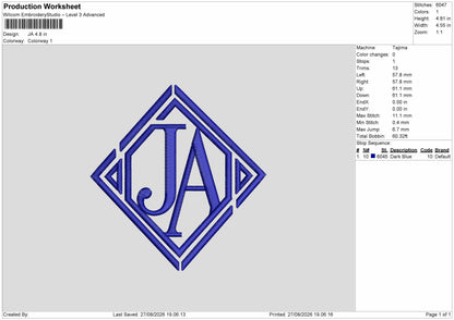 Ja Text Embroidery Machine Design File 6 sizes