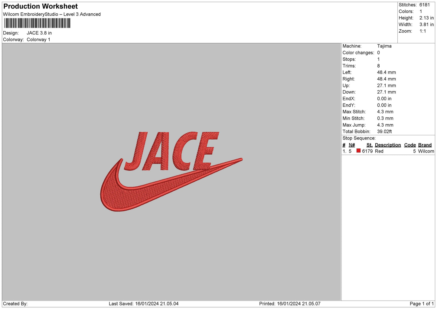 Jace Embroidery File 6 sizes