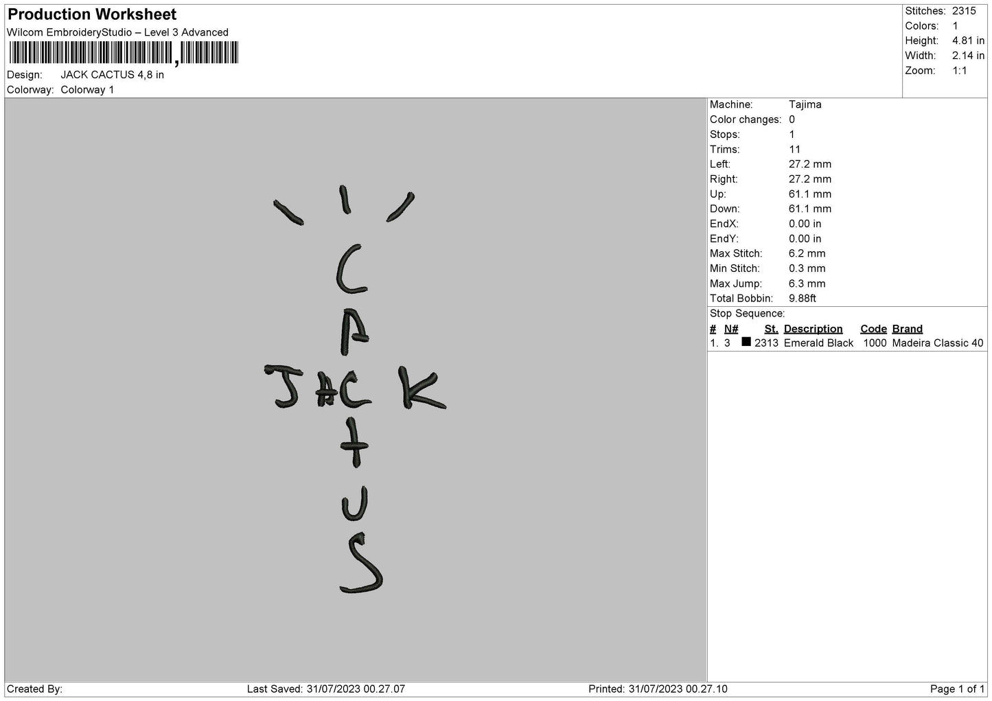 J Cactus Embroidery File 6 sizes