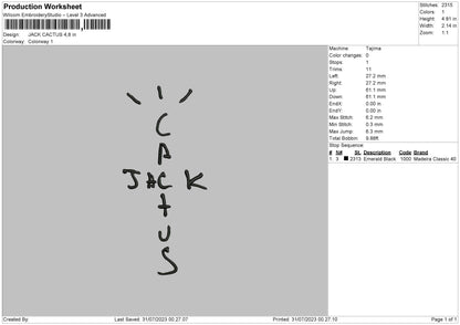 J Cactus Embroidery File 6 sizes