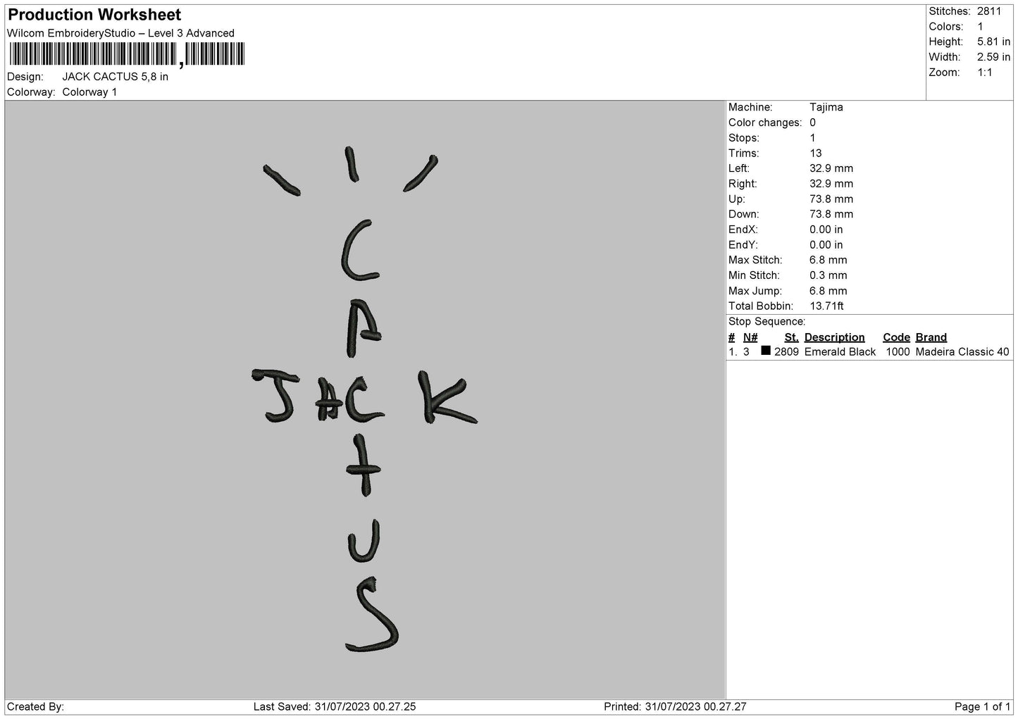 J Cactus Embroidery File 6 sizes