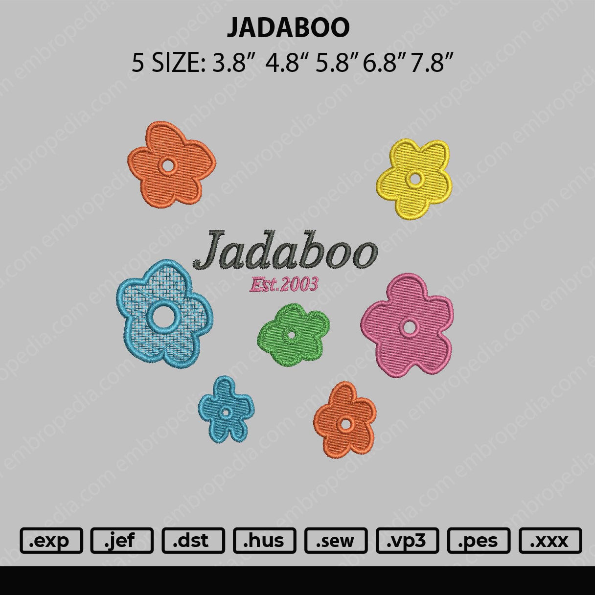 Jadaboo Embroidery File 5 sizes