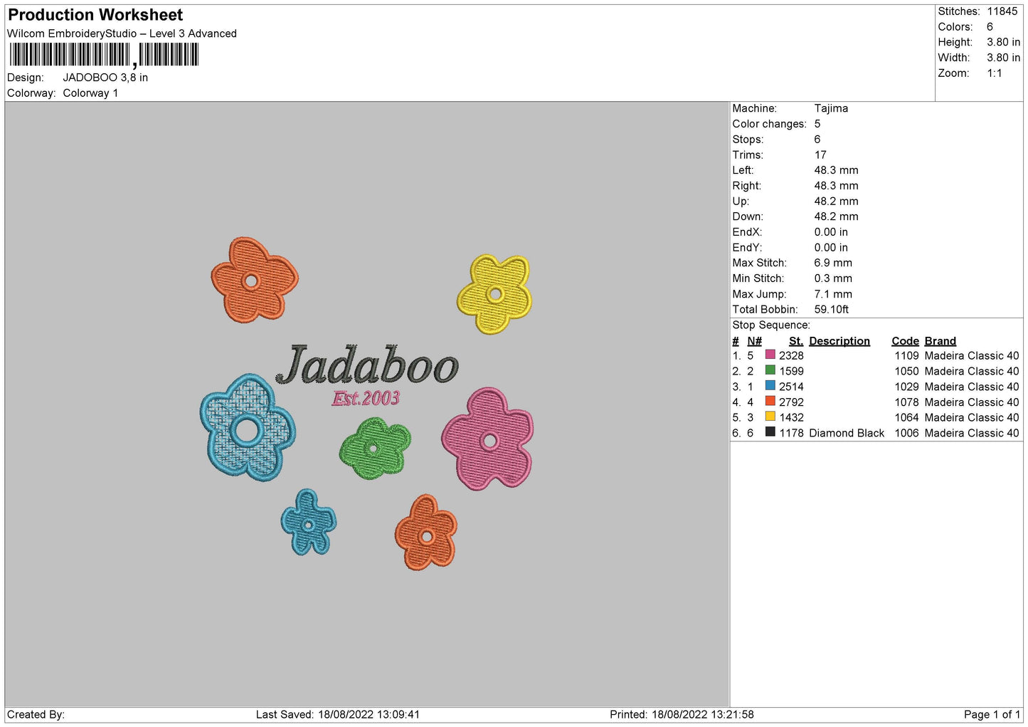 Jadaboo Embroidery File 5 sizes