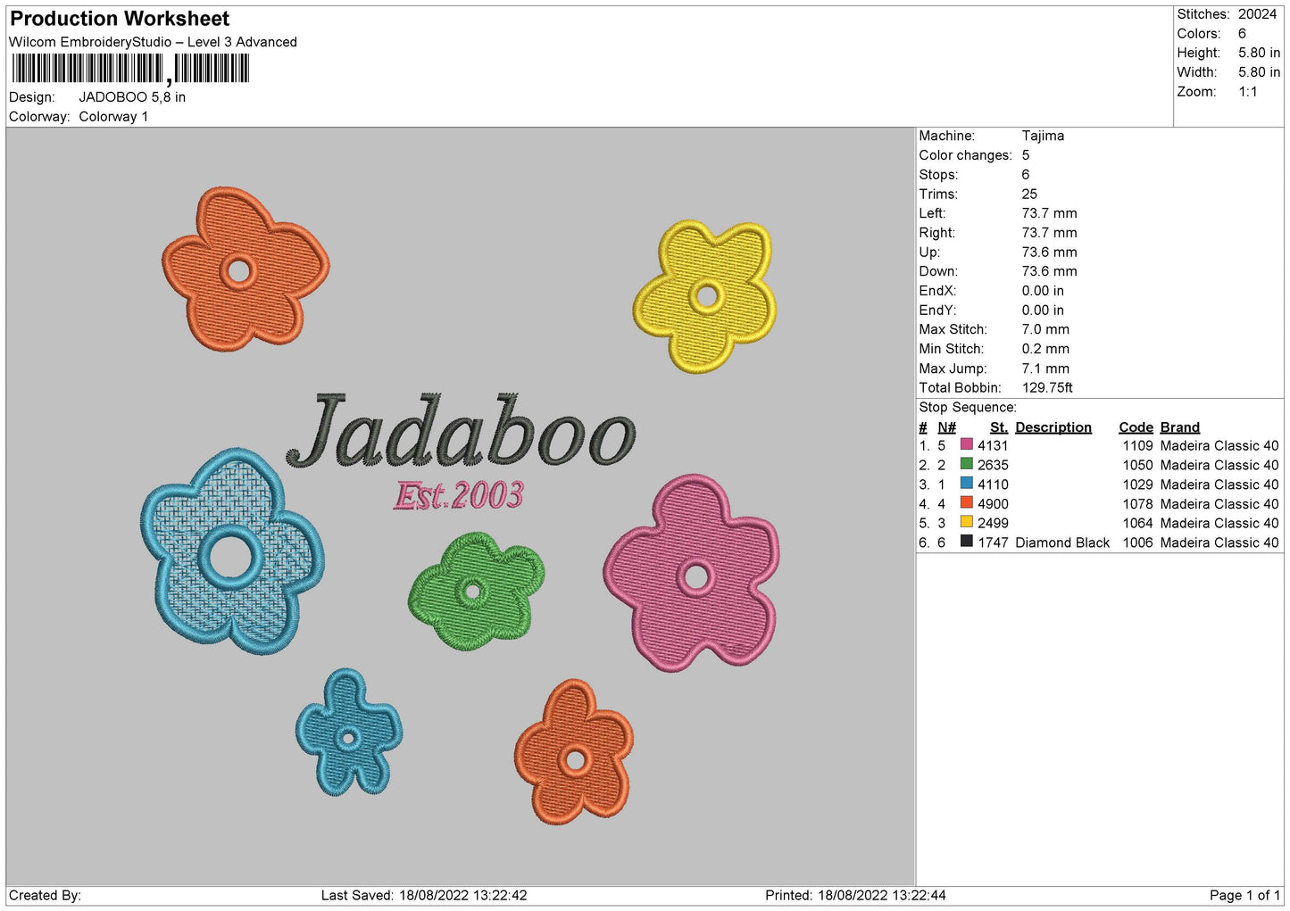 Jadaboo Embroidery File 5 sizes
