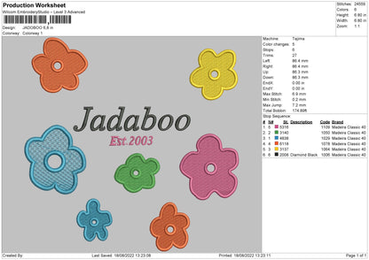 Jadaboo Embroidery File 5 sizes