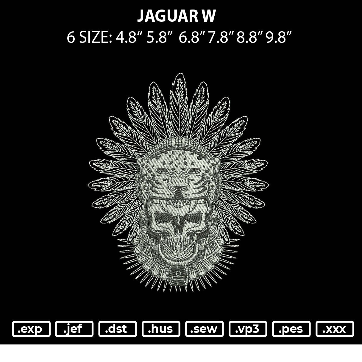 Jaguar W Embroidery File 6 sizes