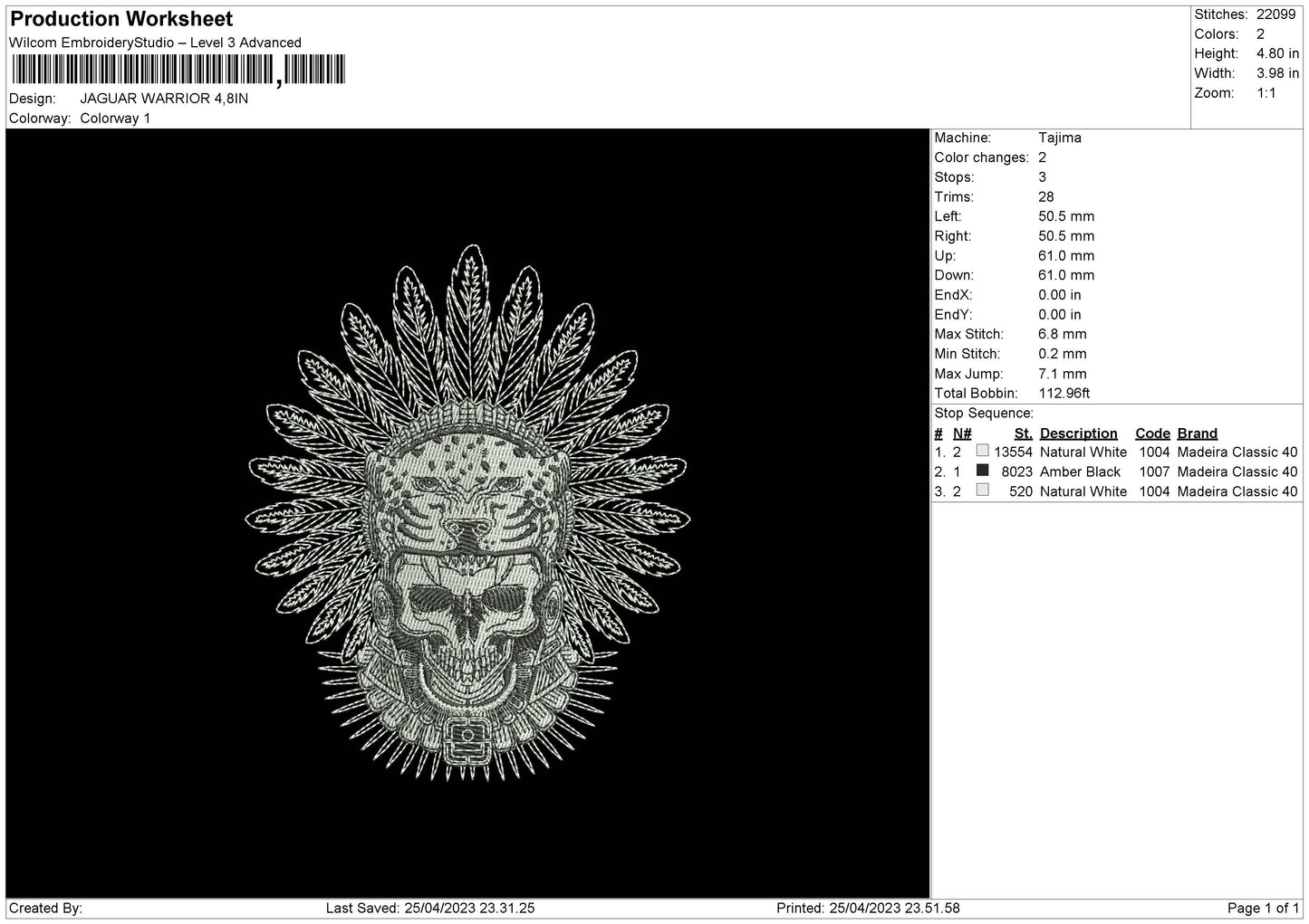 Jaguar W Embroidery File 6 sizes
