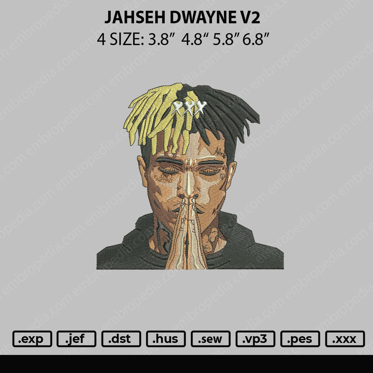 Jahsen Dwayne V2 Embroidery File 4 sizes