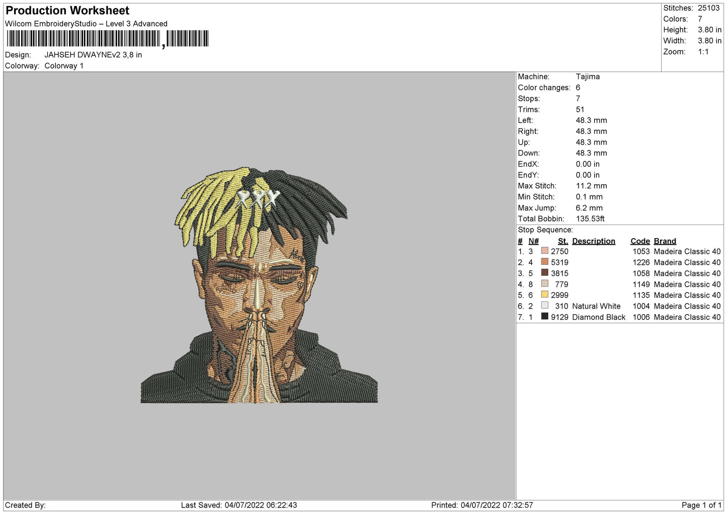 Jahsen Dwayne V2 Embroidery File 4 sizes