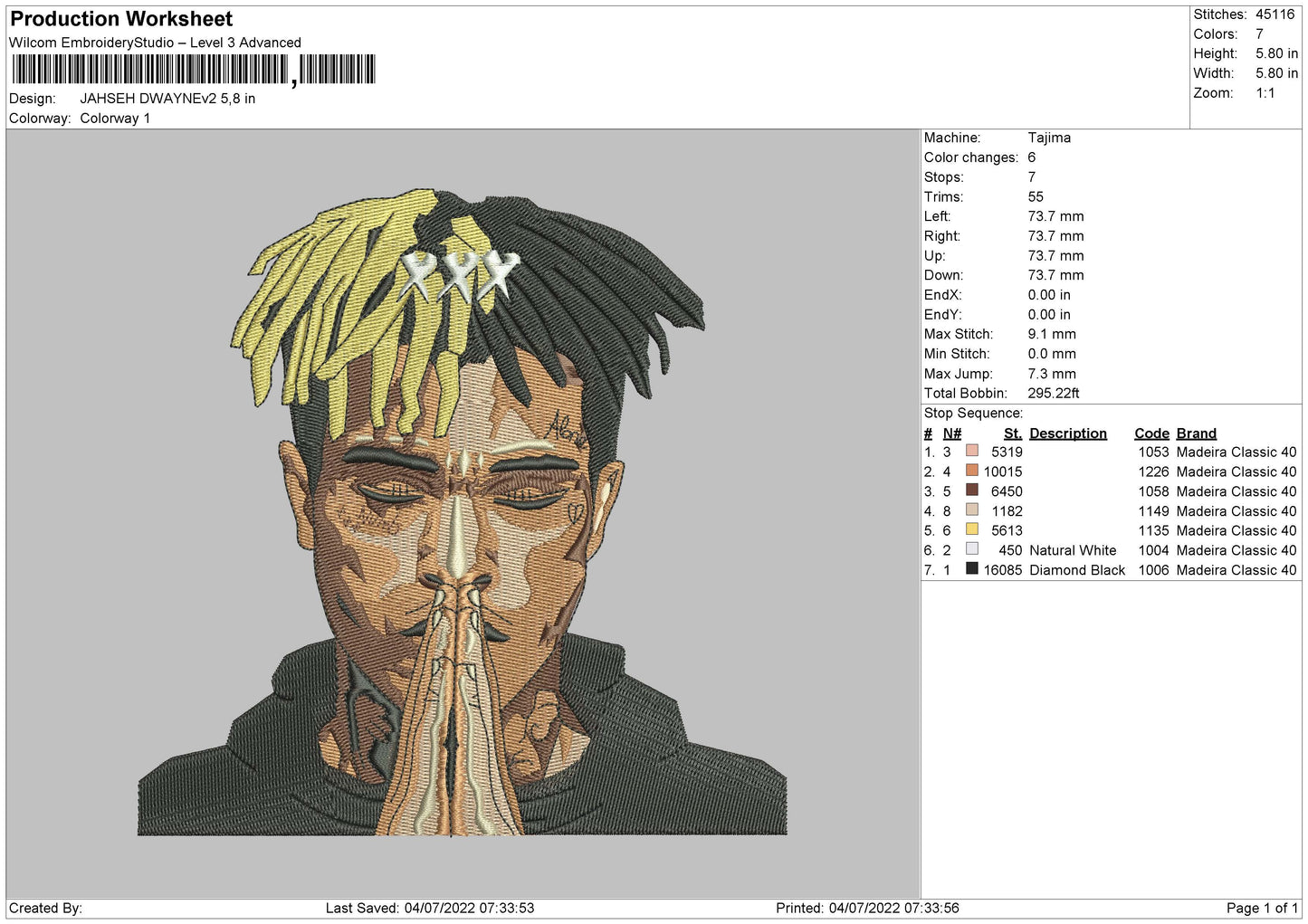 Jahsen Dwayne V2 Embroidery File 4 sizes