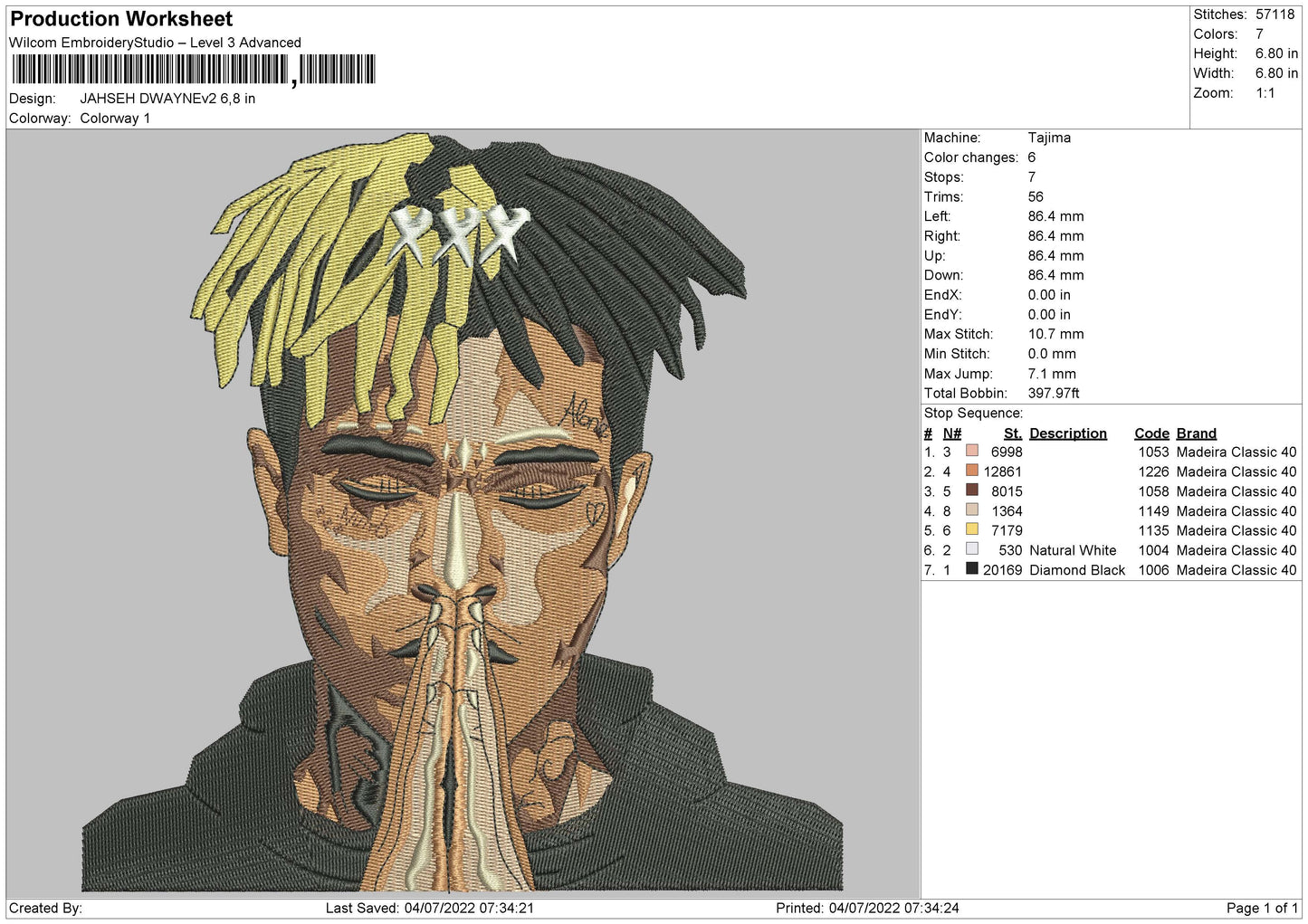 Jahsen Dwayne V2 Embroidery File 4 sizes