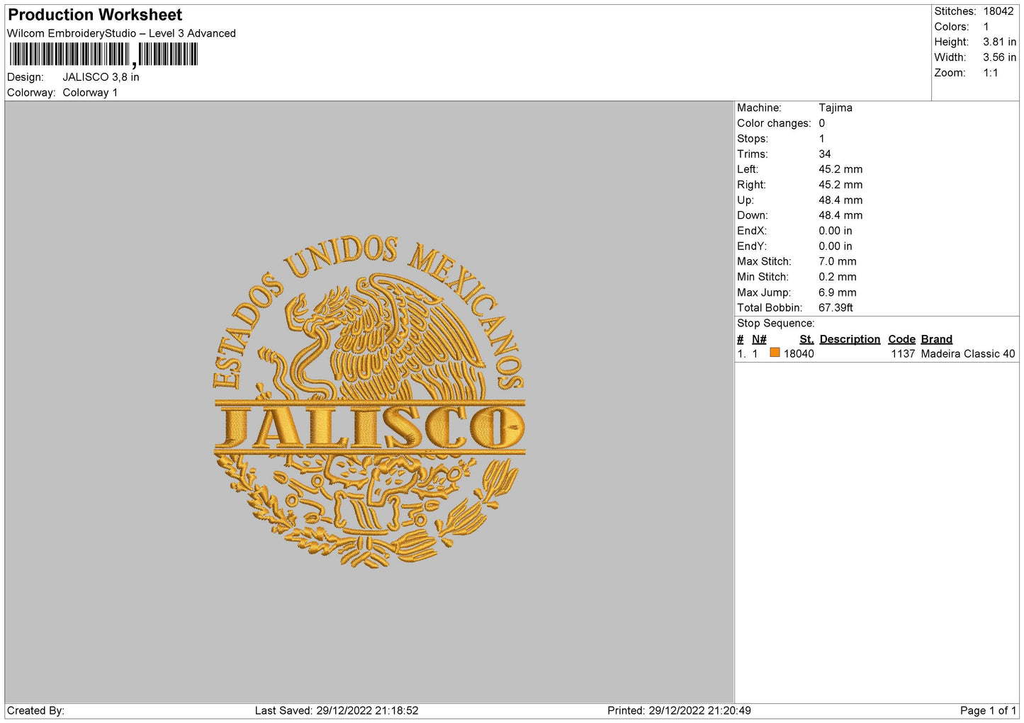 Jalisco Embroidery File 6 sizes