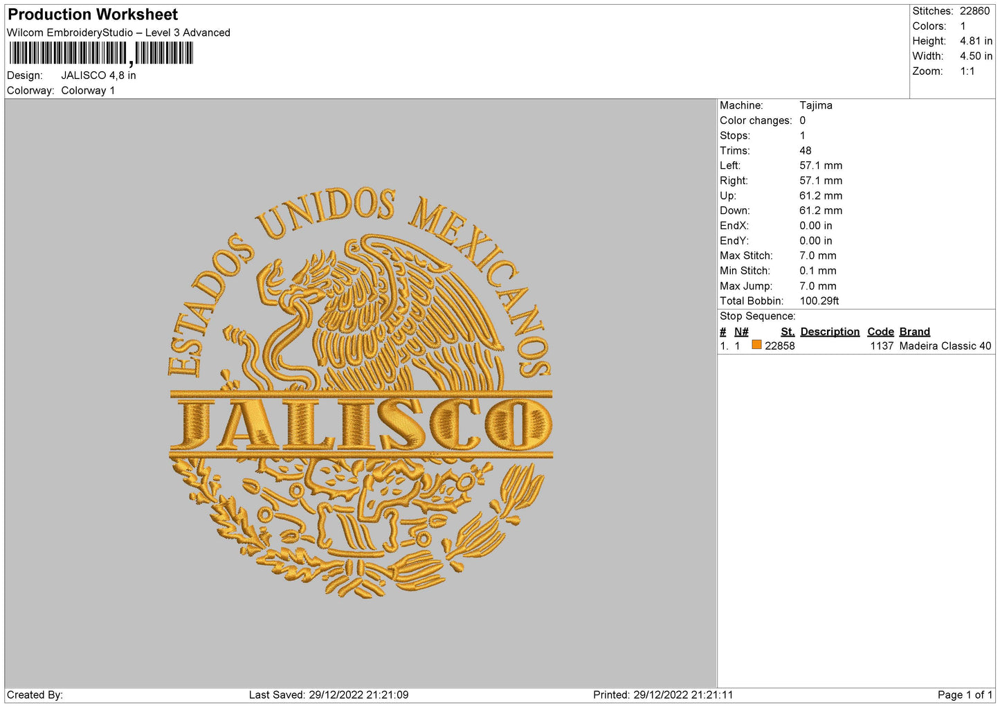 Jalisco Embroidery File 6 sizes