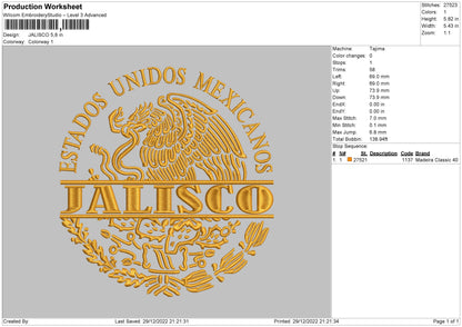 Jalisco Embroidery File 6 sizes
