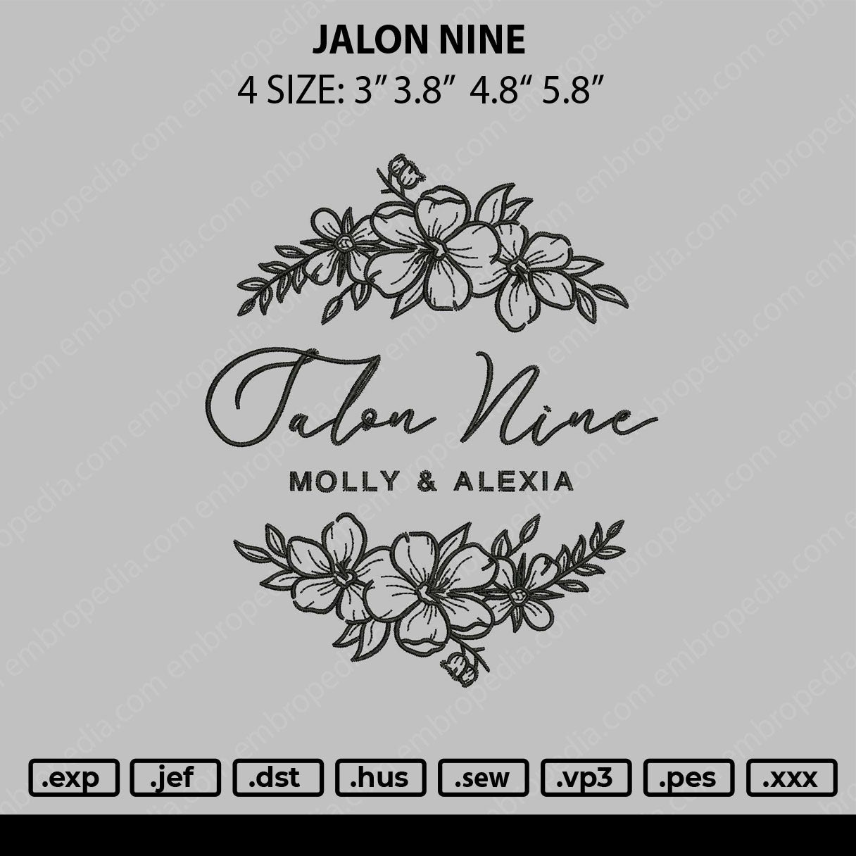 Jalone Nine Embroidery File 4 size