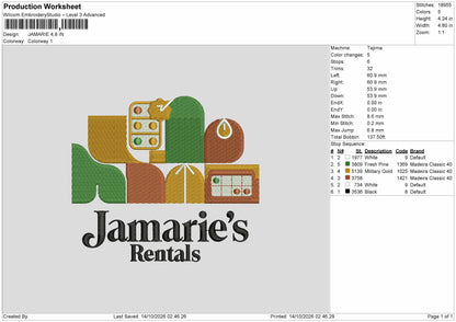 Jamaries Text Embroidery Machine Design File 6 sizes