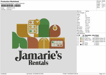 Jamaries Text Embroidery Machine Design File 6 sizes