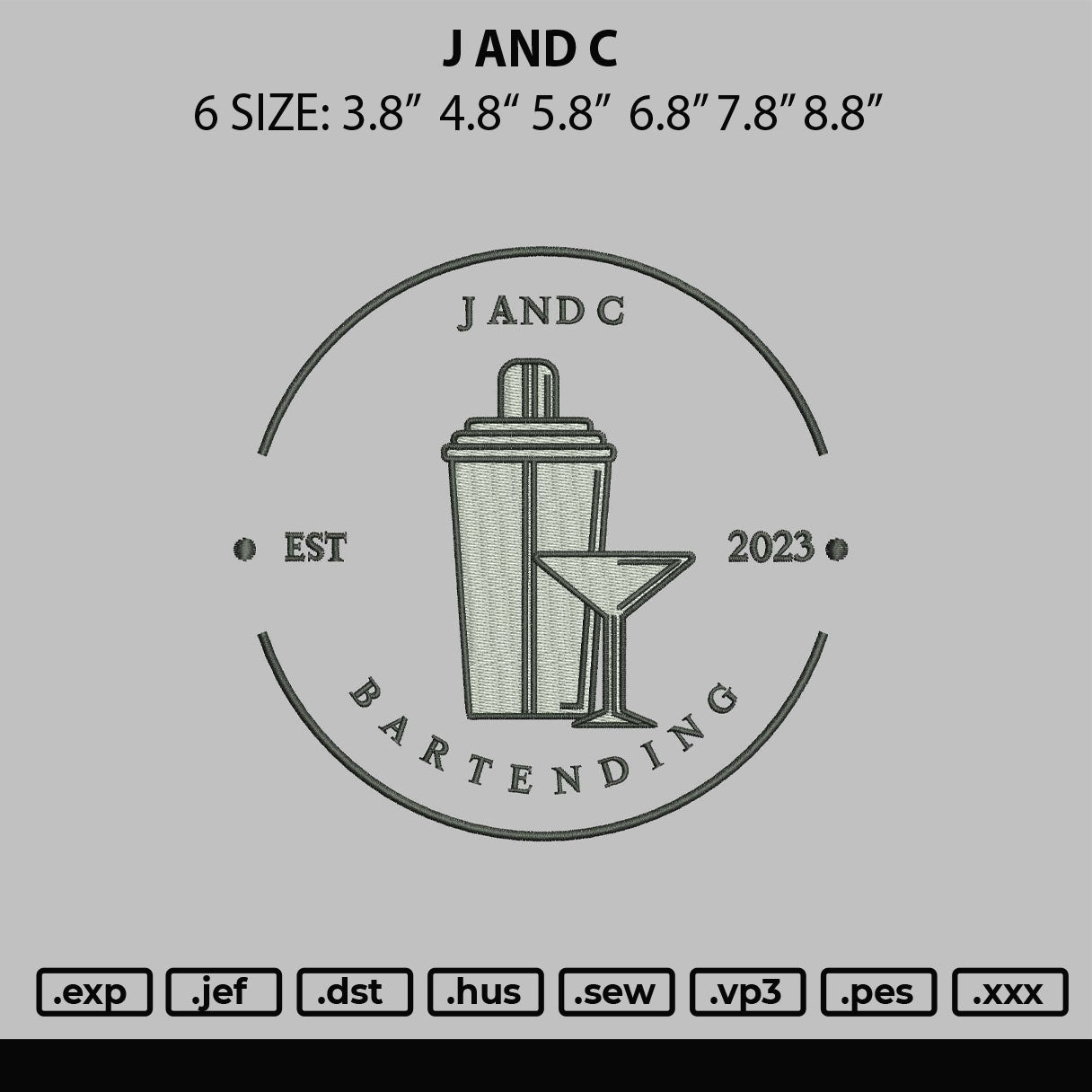 J And C Embroidery File 6 sizes