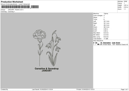 January Flo Embroidery File 6 sizes